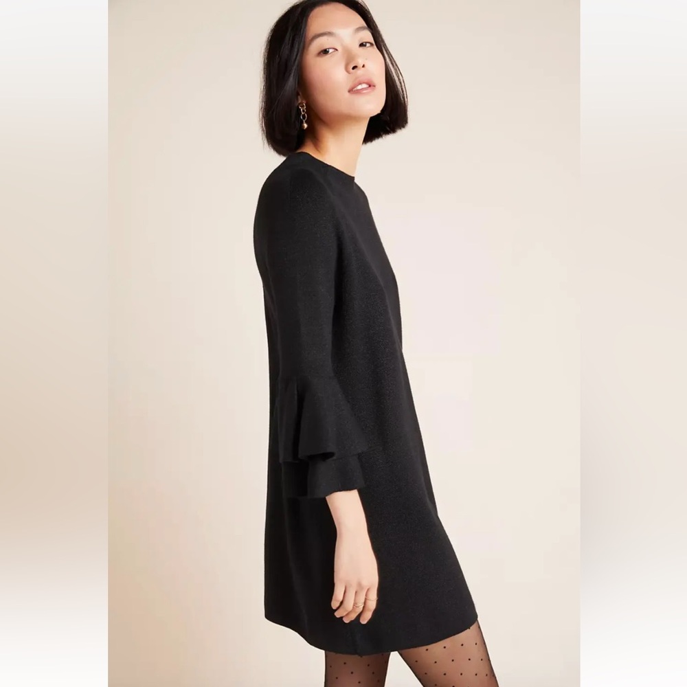 Anthropologie Claudette Ruffle Sweater Dress in Black - Picture 3 of 9